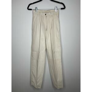 Vintage cream, leather tapered, pleaded pants